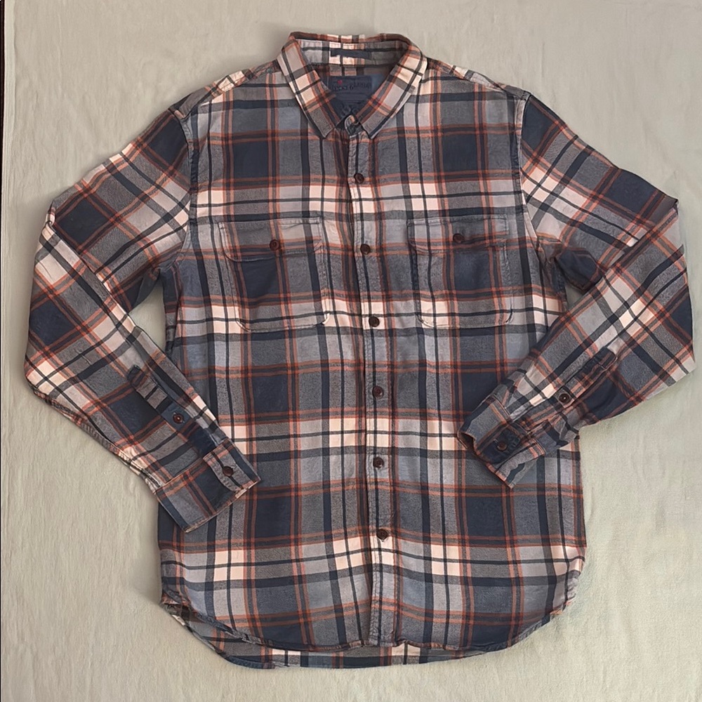 Lucky Brand Navy and Red Plaid Button Down Shirt